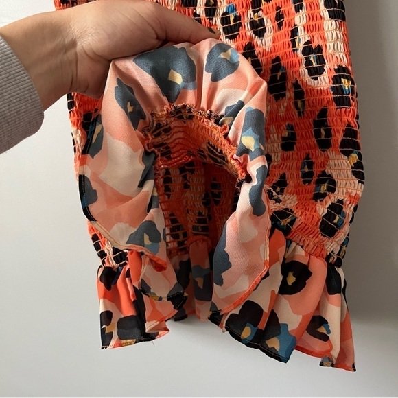 Waverly Grey Liberant Sally Leopard Print Smocked Ruffle Hem Mini Dress Size M - Picture 9 of 16